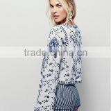 2016 Guangzhou Shandao Hot Selling Fashion Autumn Casual Long Sleeve V Neck White Embroidery Cotton Designs Ladies Tops thumbnail-3