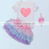 Hot Sell Summer Short Sleeves Baby Set ,princess Pettiskirt ,top+pettiskirt+headband From 0-2 Years thumbnail-1