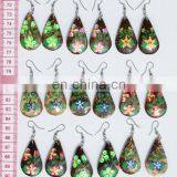 Coconut Earrings with Hand Paint Flower Painting Drawings Art