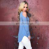 Top Selling Products Blue Cold Shoulder Long Sleeve Jersey Top Woman thumbnail-3