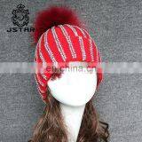 Colorful Knitted Fashion Leisure Warm Real Fur Pom Pom Winter Women Hat thumbnail-1
