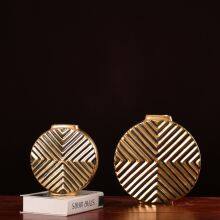 Light Luxury Glaze Large Black Gold Flat Ceramic Flower Vase For Coffee Shop Decor thumbnail-1