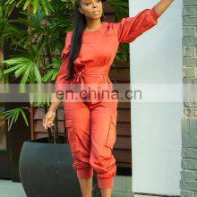 Wholesale Custom Women's Suits Long Sleeve Loose Solid Color Casual and Comfortable Lantern Sleeve Jumpsuit Fashion thumbnail-4