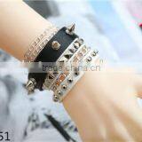New Style Broader Real Leather Steampunk Decorative Studs Rivet Men Bracelets for Couples thumbnail-1