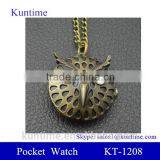 Antique Owl Quartz Small Pocket Watch Necklace Chain thumbnail-1