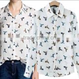 2015 printed chiffon white shirt sleeved loose shirt shirt ladies summer jacket custom shirt