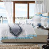 Luxury white color blue lace bedding duvet set