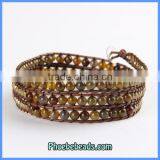Hot Sale High Quality 6mm Agate Three Leather Wrap Bracelets Wholesale PCLB-C052 thumbnail-1