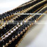 Leather With Chain -Eco Leather With Silver Ball Chains-10mm- Beige thumbnail-2