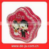 Couple Printing Red Flower Shape Wedding Invitation Tin Box thumbnail-1