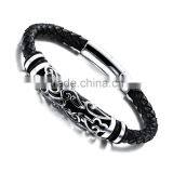 Fashion Mens Jewelry Customrized Logo Stainless Steel Beads Leather Bracelet thumbnail-1