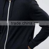 Custom With Drawstring Hood Side Slant Pockets Black Men's 100% Organic Cotton Casual Breathable Zip Open Hoodies thumbnail-3