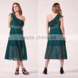 NEW DESIGN Ruffle at Sleeve and Neck Women Sexy Asymmetry Asymmetric Dress thumbnail-2