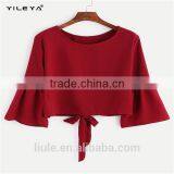 Fashionable Ladies Tops Latest Design Ruffle Flounced Sleeves Casual Blouse for Women thumbnail-2