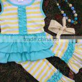 2016 New Hot Girls Yellow Strips Blue Capri Set Outfits With Matching Necklace and Headband thumbnail-2