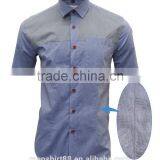 Chambray Front Contrast Short Sleeves Men Fit Casual Shirts for Summer thumbnail-3