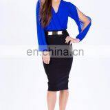 Wholesale Women Dress Long Slit Sleeves One-piece Chiffon Bodice Bodycon Midi Dress With Knit Skirt Fashion thumbnail-5