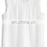 Women Slim Girl Sleeveless Chiffon Lace Pleats Posies White Top Blouse thumbnail-6