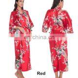 Women's Peacock Print Half Sleeve Silk Kimono Bridesmaid Long Robe Nightgown thumbnail-5