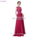 Rose Red Bridesmaid Dresses Lace Applique With Cap Sleeves High Neck Floor Length Chiffon Long Brides Maid Dress Vestidos De thumbnail-4