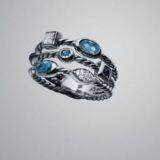 Sterling Silver Jewelry Bllue Topaz Confetti Three-Row Ring(R-226)