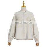 TWOTWINSTYLE Coat For Women Stand Collar Lantern Sleeve Ruched Large Size Loose Casual thumbnail-2