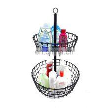 China Factory Creative Countertop Kitchen Storage 2 Tier Hanging Metal Iron Wire Fruit Bowl Basket thumbnail-2