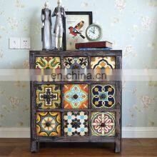 Caoxian Furniture 100% Solid Wood Printing Color Antique Vintage Cabinet thumbnail-1