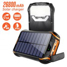 Outdoor waterproof solar power bank 26800mAh ultra large capacity charging mobile power supply with half face LED light charging