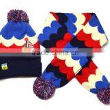 Fashion Brand New Sailing Boat Applique Knitted Pom Pom Children Wool Hat and Scarf thumbnail-2