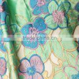 Foshan Factory Water Green Big Flowers Embroidery Korea Silk Lace Fabrics on Sale thumbnail-1
