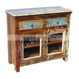 INDIAN RECYCLE GLASS WOOD 2 DRAWER SIDE BOARD thumbnail-1