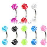 Charming colored dice eyebrow barbell rings body piercing jewelry