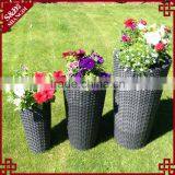 3-PC Cylindrical Shape Stackable Plastic Wicker Outdoor Garden Pots Large thumbnail-2