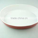 Wholesale Oval Glazed Ceramic Bake Plate With Handle for Daily Use thumbnail-1