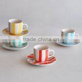 Set of 4 Cup and Saucer With Hand Painting, Ceramic Handpainted Cup and Saucer Set thumbnail-3