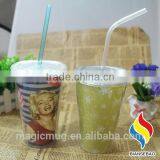 Hot Sale Paper Insert 16oz Plastic Tumbler Double Wall Drinking Mug thumbnail-1