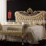New Arrival Luxurious Solid Wood Golden Carving King Size Bed With Elegant Cream Color Fabric Tufted Headboard BF11-03294c thumbnail-1