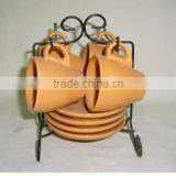 4pcs V Shape Solid Color Ceramic Coffee Mug Set With Metal Rack thumbnail-1