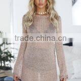 Fashion Shiny Gold Mesh Dress Long Sleeve Women Sexy Party Night Dress thumbnail-1