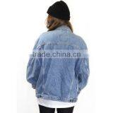 China Clothing Button Down Light Blue Blue Oversize Women Denim Jacket thumbnail-3