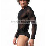 Custom Mens Tops Tee T Shirt Transparent Mesh T-shirt Long Sleeve Undershirt Quick Dry GYM Sport Singlet Clothing ( Not Include thumbnail-2