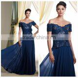 One Piece Long Lace Cap Sleeve Chiffon Evening Blue Women Dress thumbnail-1