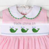 2017 Spring New Arrive Little Girls Easter Clothes Smocked Whale Collared Jummper Pink Gingham Dress thumbnail-3