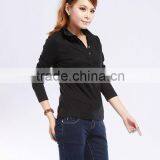 Fashion Polo Collar Ladies Cheap Plain Black Collar Shirts thumbnail-1