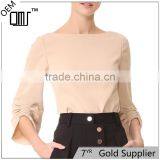 2017 OEM Smocked Elastic Gathered Cuff Wide Neckline Stylish Blouse thumbnail-1