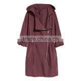 Hooded Parka Diagonal Zip Drawstring Waist Womens Long Warm Jackets thumbnail-4