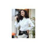 Women Satin Ruffle Neck Long Sleeve Blouse Shirt thumbnail-1