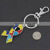 Colorful Epoxy Autism Awareness Ribbon Pendant Metal Keychain