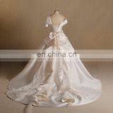 Classical New Design Short Sleeve A-line Satin Wedding Dress Long Train thumbnail-2
